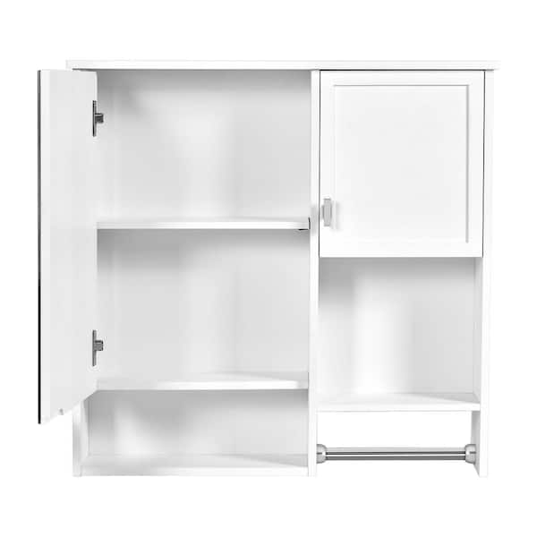 29.52 in. W x 7.12 in. D x 27.84 in. H Wall Mounted Bathroom Storage Cabinet in White with Mirror and Towels Bar