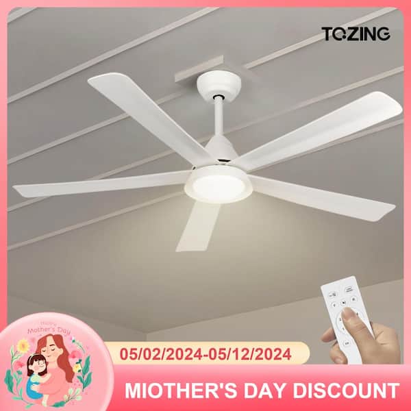 TOZING 52 in. Smart LED Indoor White Low Profile 5 Blades Semi-Flush Mount Ceiling Fan with Light with Remote Control APP