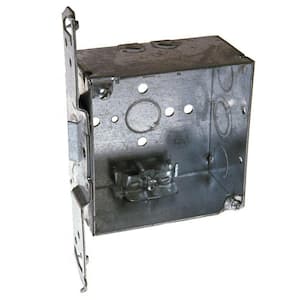 4 in. W x 2-1/8 in. D 2-Gang Welded Square Box with Three 1/2 in. KO's, 1 TKO, NMSC Clamps, TS Bracket, Flush (1-Pack)