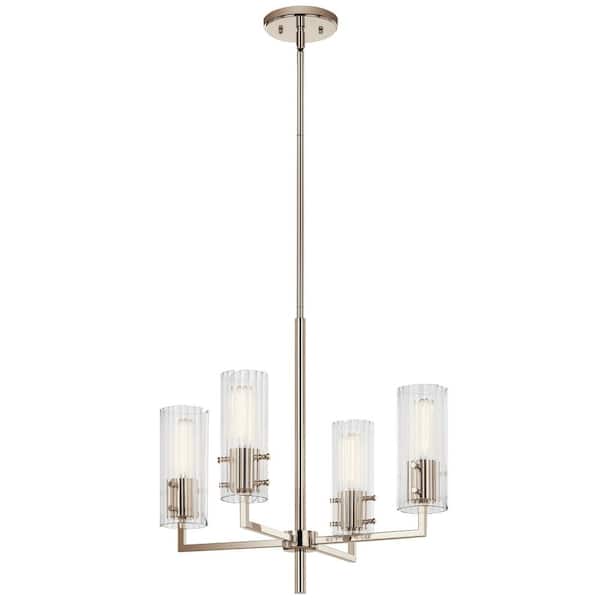 KICHLER Velestino 20.5 in. 4-Light Polished Nickel Modern Shaded Cylinder Chandelier for Dining Room