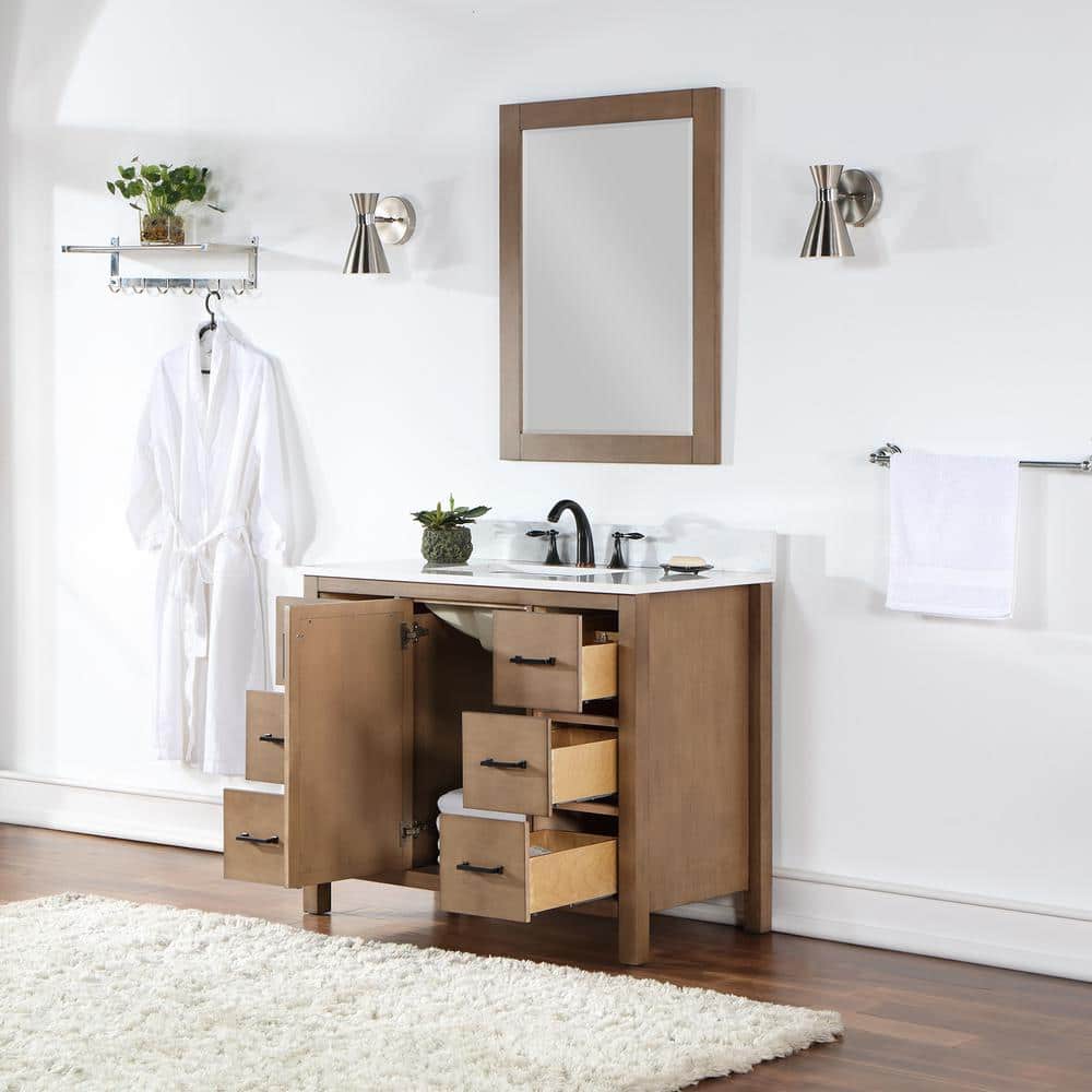 Hadiya 42" Brown Pine Vanity with White Stone Top