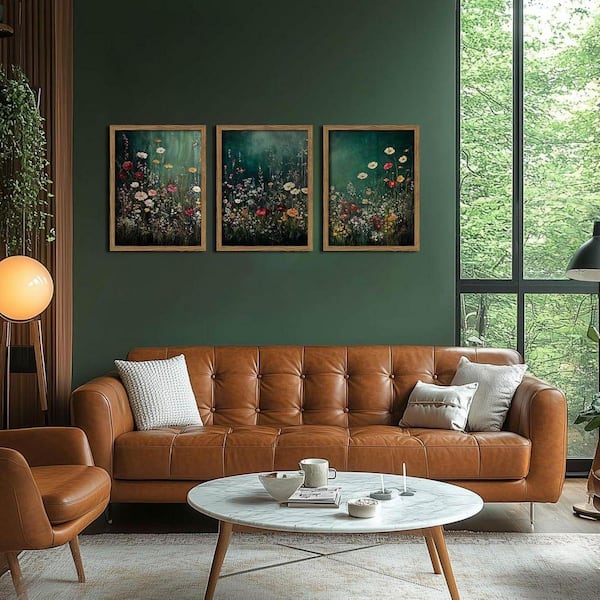 3-Piece Framed Dark Green Flower Botanical Wall Decor Paintings