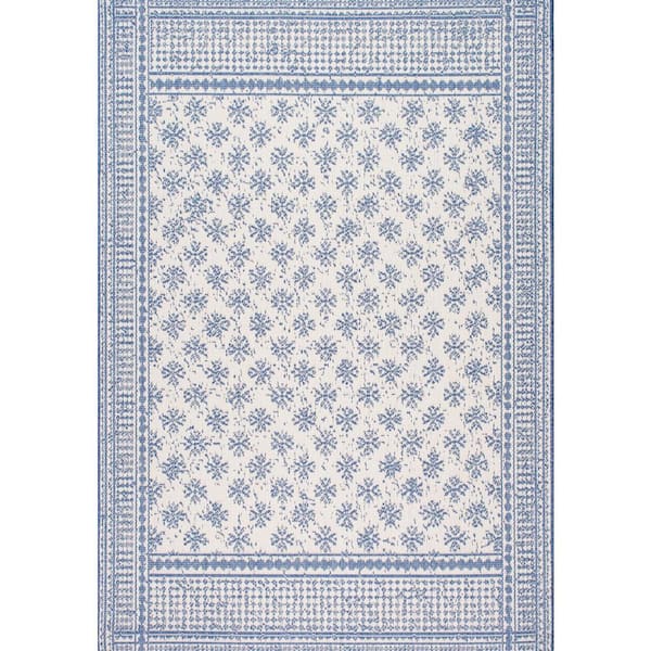 nuLOOM Rana Border Blue 8 ft. 6 in. x 12 ft. Indoor/Outdoor Patio Area Rug