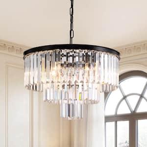 6-Lights Black Crystal Chandeliers Drum Chandeliers 20 in. Dimmable Ceiling Pendant Light for Dining Room Bedroom