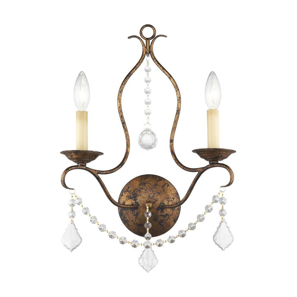 Chesterfield Venetian Golden Bronze 2-Light Crystal Sconce