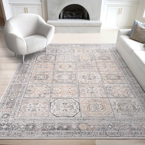Magic Traditional Cream and Gray 5 ft. x 7 ft. Oriental Indoor Area Rug