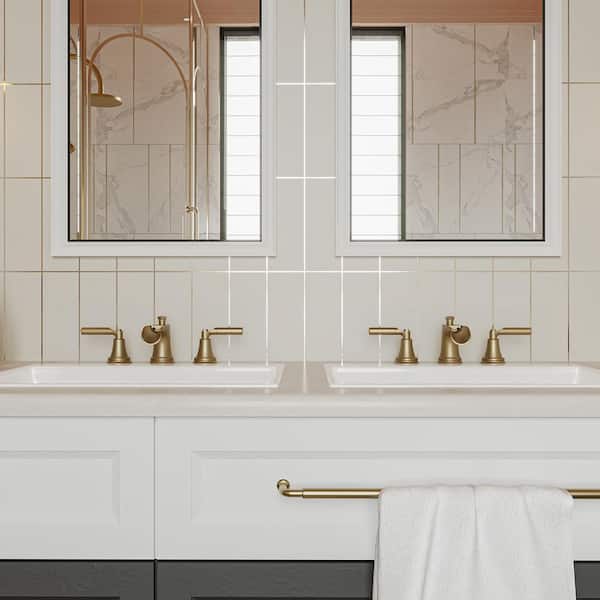 8 in. Widespread Double Handle Bathroom Faucet with Drain Kit Included and Spot Resistant in Brushed Gold