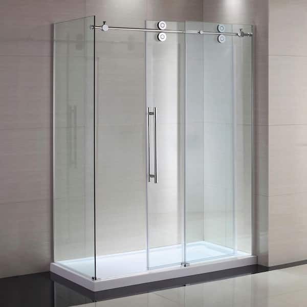 Lindsay 32 in. x 79 in. Side Panel in Chrome with Clear Glass