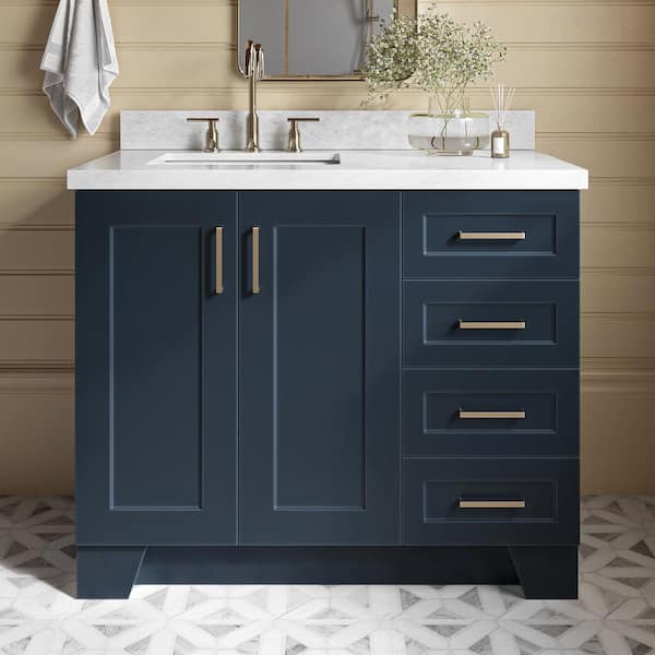 ARIEL Taylor 43 in. W x 22 in. D x 36 in. H Freestanding Bath Vanity in Midnight Blue with Carrara White Marble Top