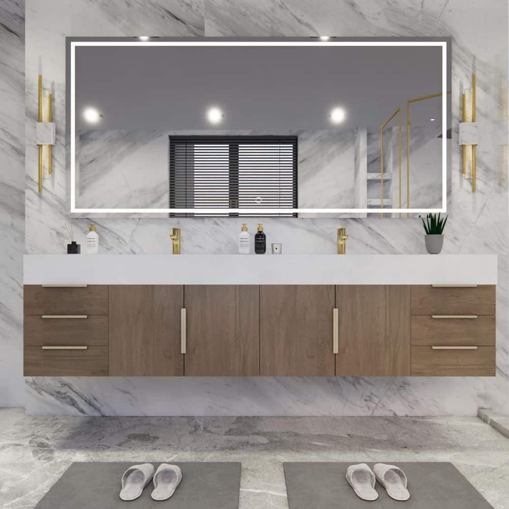 Bethany 84 in. W x 20 in. D x 22 in. H Double Sink Floating Bath Vanity in Light Oak with White Acrylic Top price history on PriceWatchPro