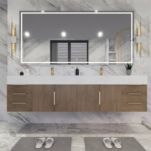 Bethany 84 in. W x 20 in. D x 22 in. H Double Sink Floating Bath Vanity in Light Oak with White Acrylic Top
