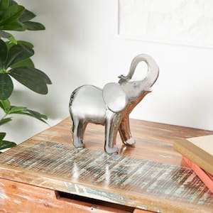 4 in. x 10 in. Silver Ceramic Standing Elephant Sculpture