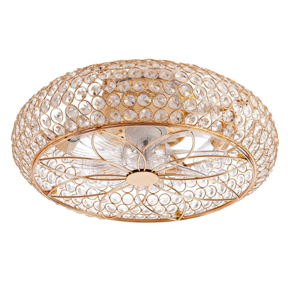 19.7 in. Indoor Gold Cage Flush Mount Crystal Ceiling Fan with App/Remote Control price history on PriceWatchPro