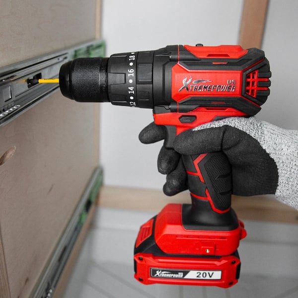 Xtremepowerus 20-Volt Max Li-ion Brushless Cordless Impact Drill 1/2 in. Chuck LED Power Drill 2 Ah Battery, Charger & Bag