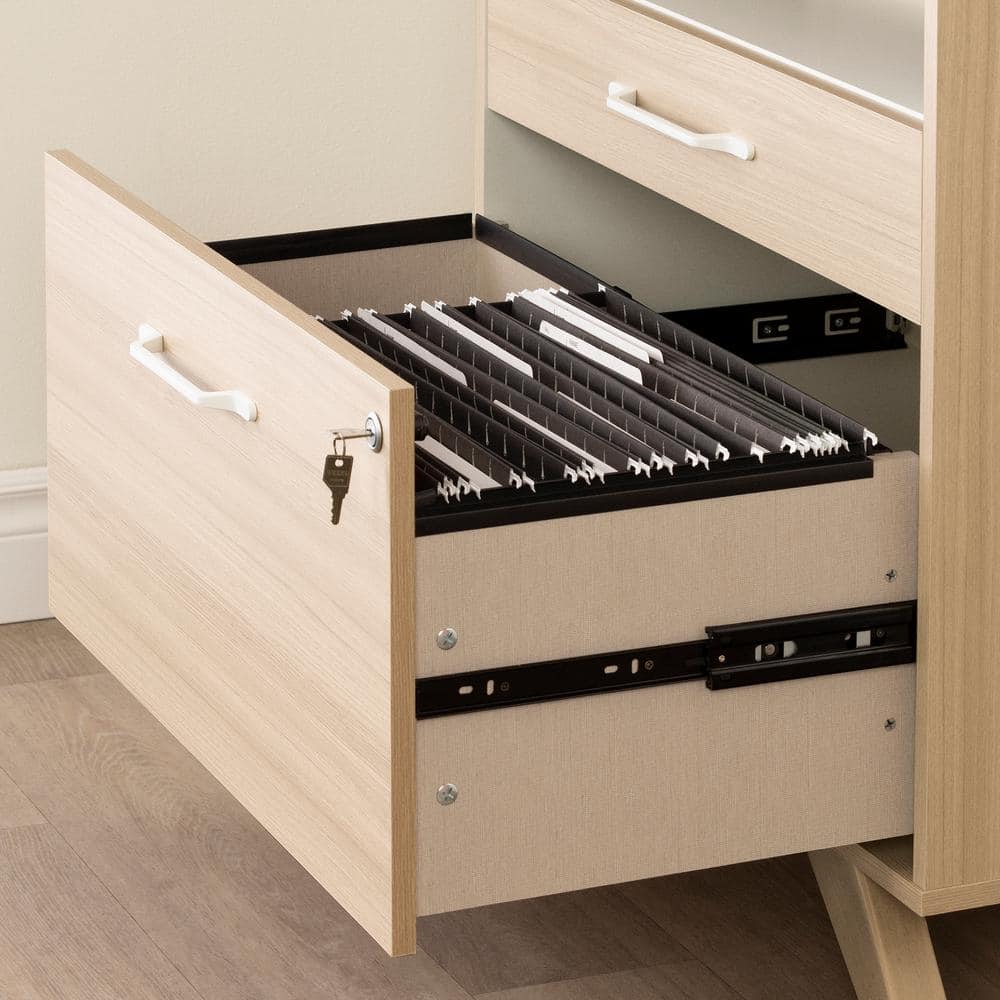 Beige 2-Drawer Lockable Lateral File Cabinet with Open Cubby