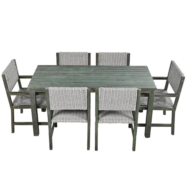 Boosicavelly Gray 7-Piece Wood Rectangular Outdoor Patio Dining Set without Cushion
