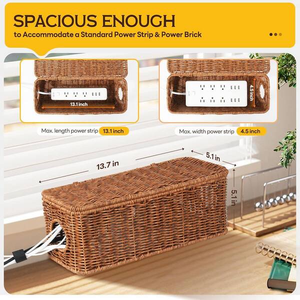 Yichuhaoxi Handmade Cable Management Box Rattan Cord Organizer Two