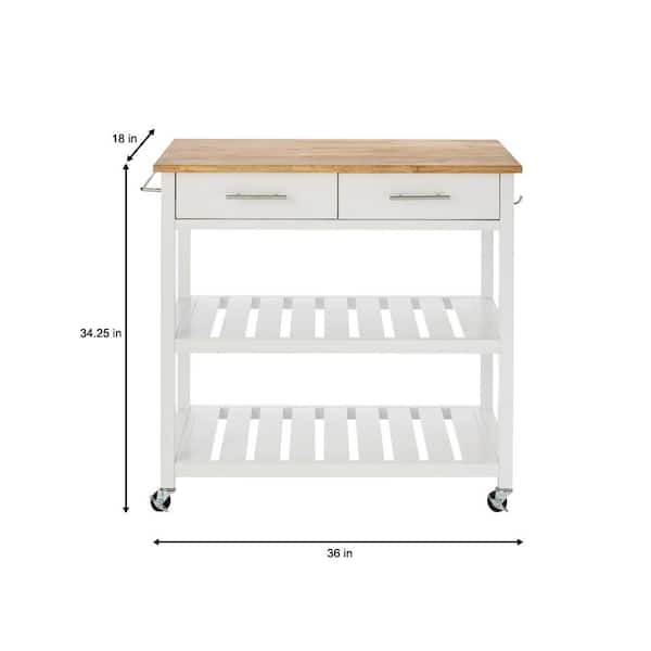 StyleWell - Glenville Cream White Rolling Kitchen Cart with Butcher Block Top, Double-Drawer Storage and Open Shelves (36" W)