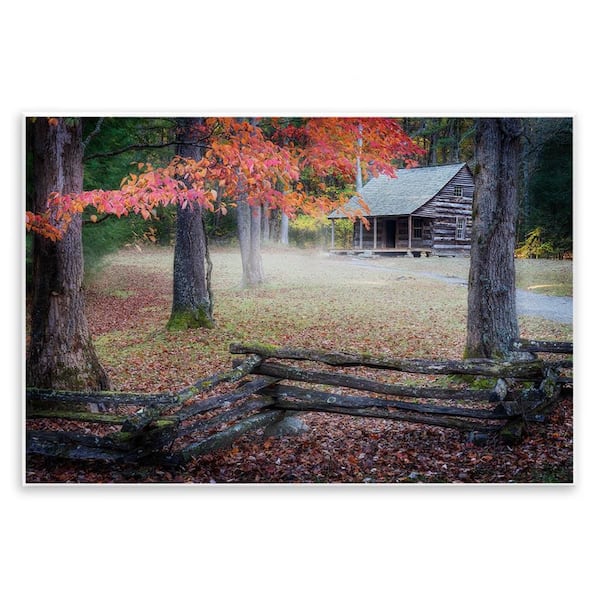 Stupell Industries Log Cabin Woody Autumn Foliage by Rick Berk Unframed Graphic Nature Art Print 19 in. x 13 in.