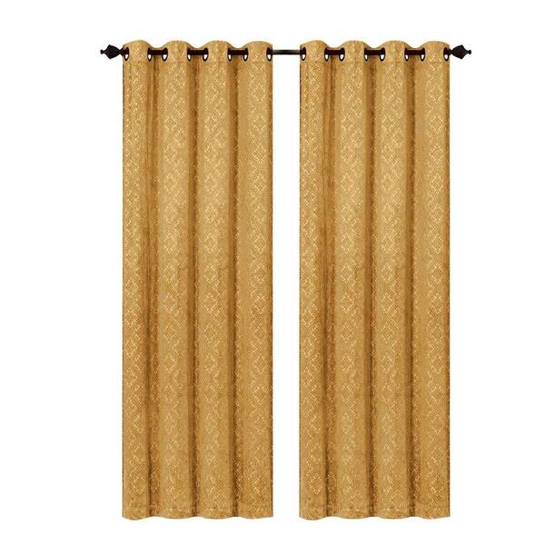 Creative Home Ideas Semi-Opaque Matine Trellis Extra Wide Gold Embossed Velvet Grommet Curtain Panel - 54 in. W x 84 in. L