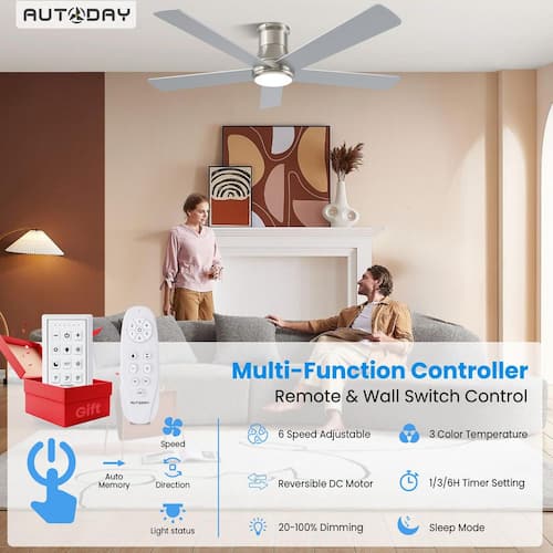 52 in. Indoor/Outdoor Nickel Downrod Mount Ceiling Fan with Dimmable LED Lights and Remote, Quiet Reversible DC Motor ZXXC Ceiling Fans With Lights