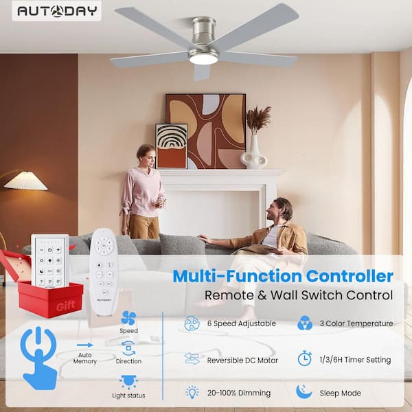 ZXXC 52 in. Indoor/Outdoor Nickel Downrod Mount Ceiling Fan with