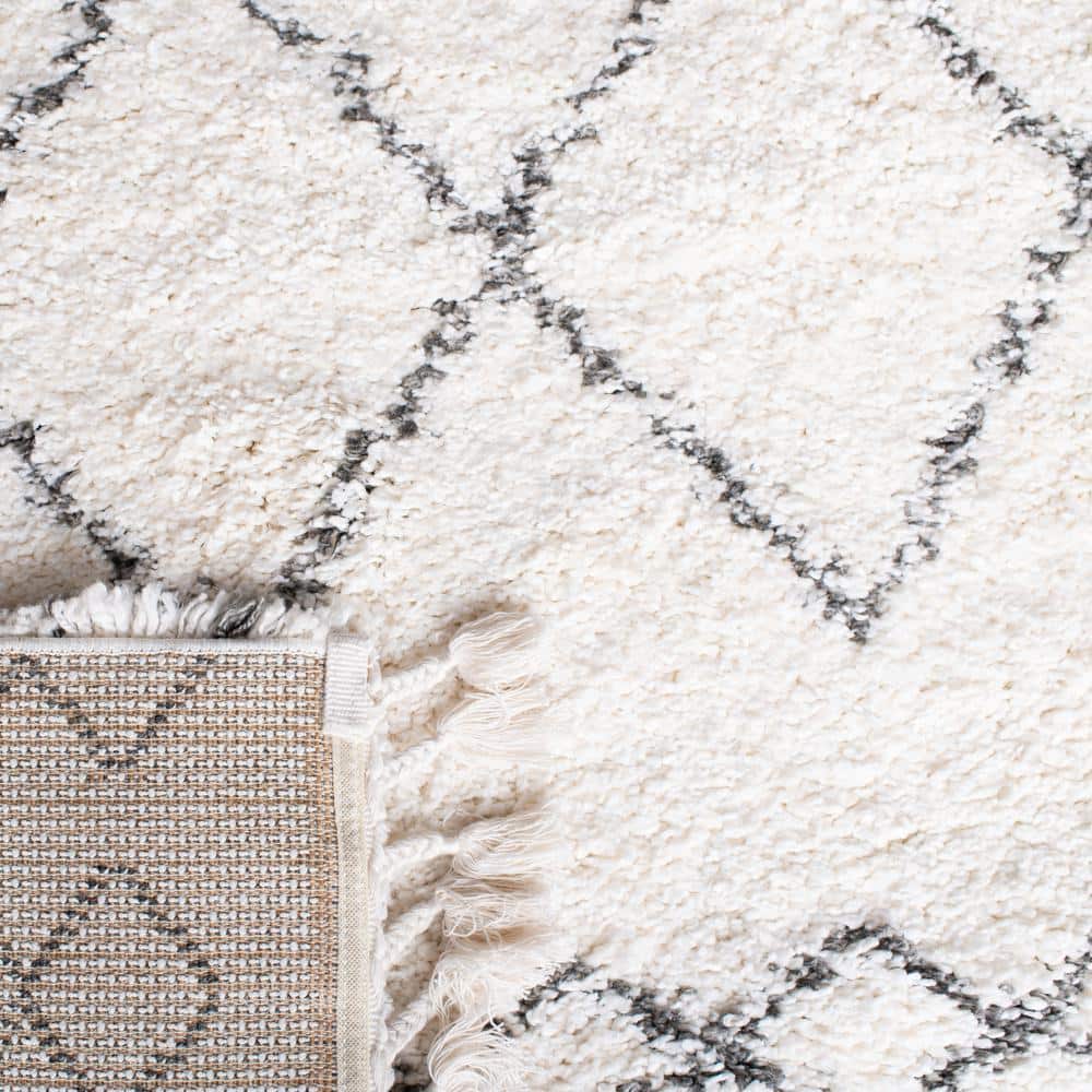 Ivory and Grey Moroccan Fringe Shag 8' x 10' Area Rug