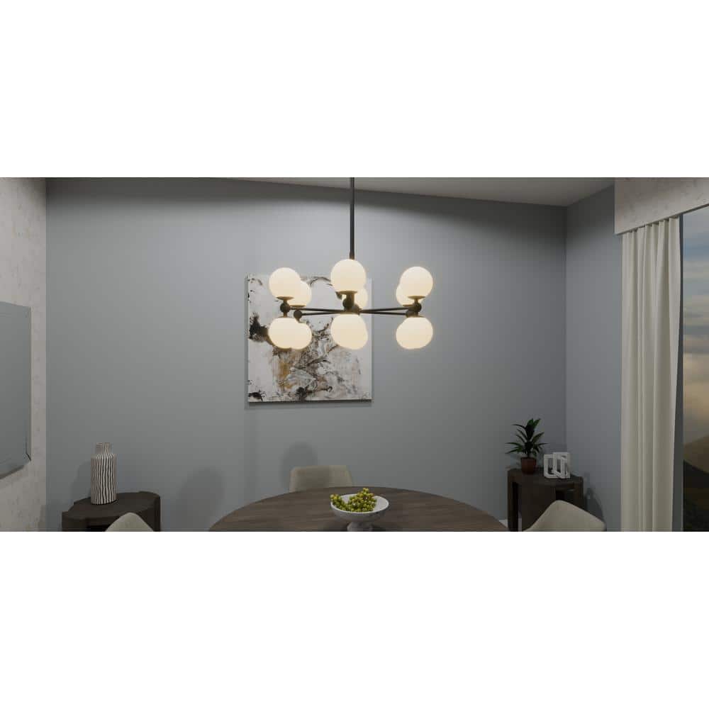 Elser Matte Black 12-Light Chandelier with Opal Glass Shades