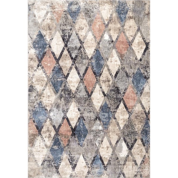 nuLOOM Saoirse Distressed Trellis Blue 5 ft. 3 in. x 7 ft. 7 in. Indoor Area Rug