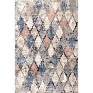 Saoirse Distressed Trellis Blue 8 ft. 10 in. x 9 ft. 8 in. Indoor Area Rug