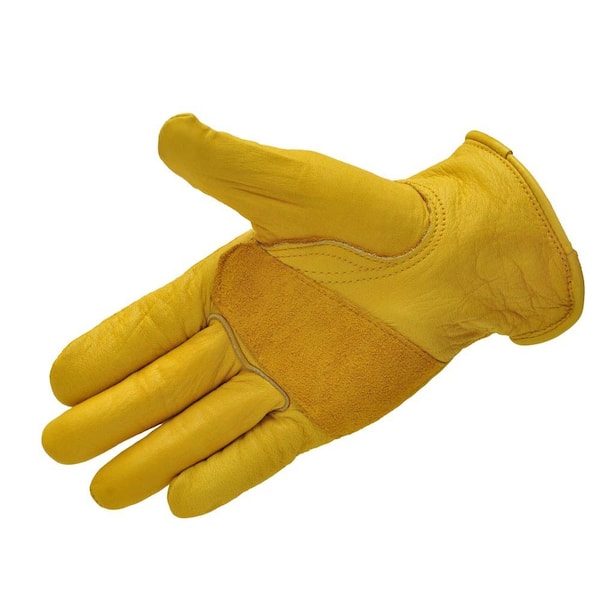 Water Resistant Leather Work Gloves, Grain Cowhide, Palm Patch, HydraHyde  Technology, Large (1201L)