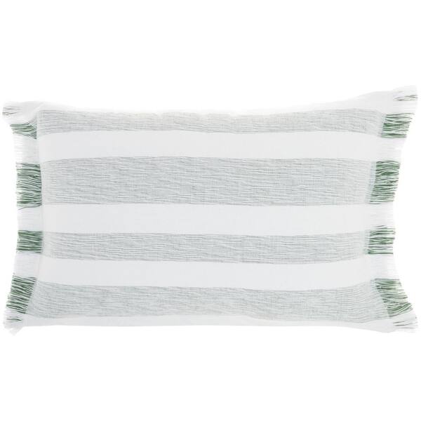 18X18 NATURAL GREEN WHITE DIAMOND STRIPE INDOOR OUTDOOR THROW