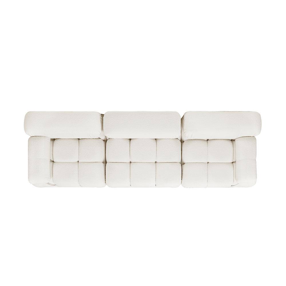 Ivory White Bouclé 3-Piece Tufted Lawson Sofa with Wood Frame