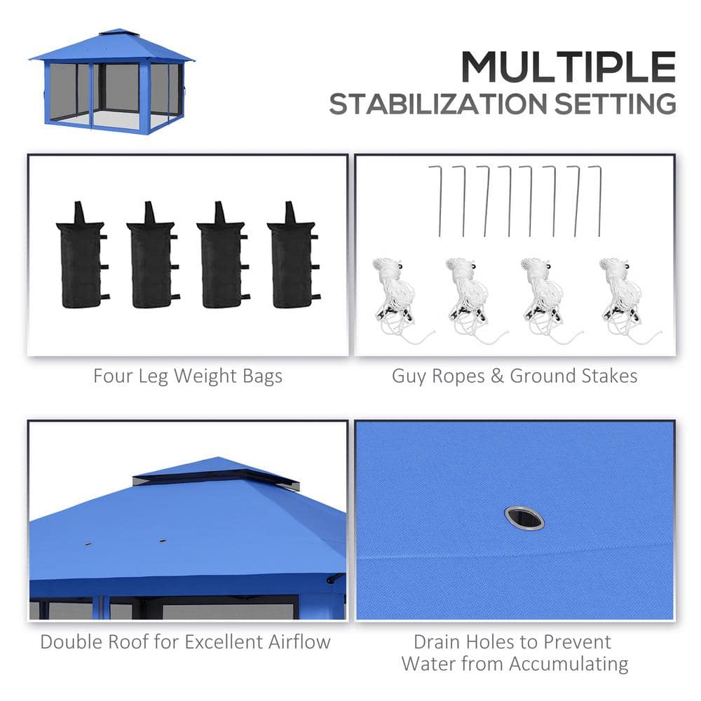 Blue 13' x 13' Pop-Up Canopy Gazebo Tent with Netting and Weight Bags