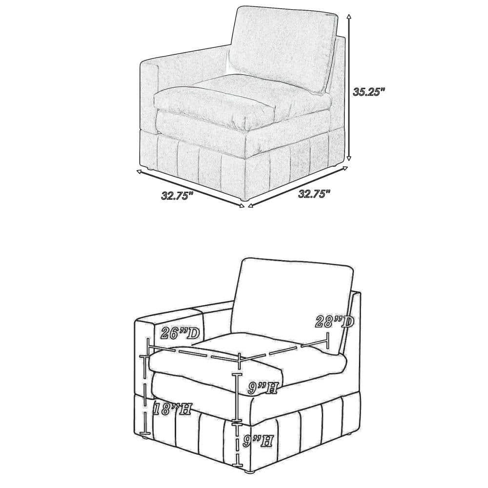 Luna Dark Gray Modular Plush Cushion Arm Chair