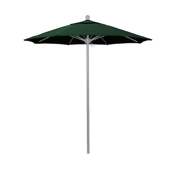 California Umbrella 7.5 ft. Grey Woodgrain Aluminum Commercial Market Patio Umbrella Fiberglass Ribs and Push Lift in Forest Green Sunbrella