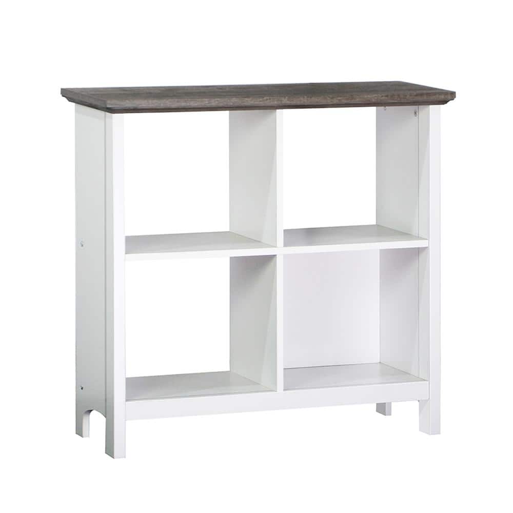 Olivia Gray Oak and White 4-Cube Wooden Bookcase