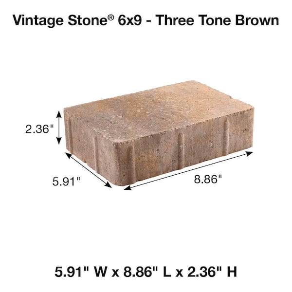 Pavestone Vintage 8.86 in. L. x 5.91 in. W x 2.36 in. H Three Tone Brown Concrete Paver (250 pcs/90 sq ft/Pallet)