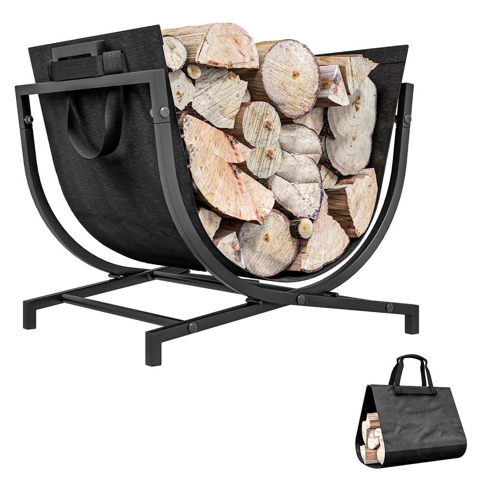 16.9 in. x 15 in. x 15.9 in. Outdoor Metal Folding Firewood Rack with Canva