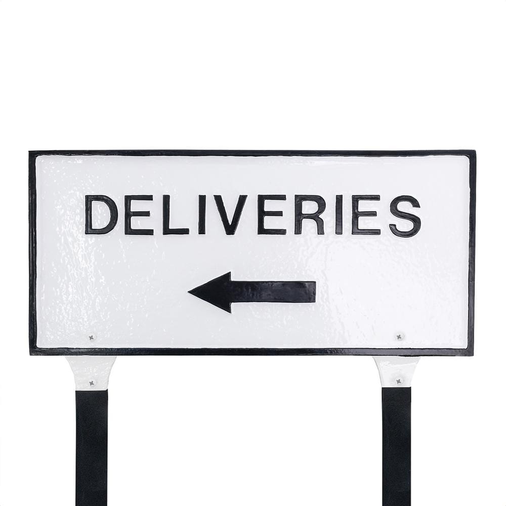 "10"" x 21"" Deliveries with Left Arrow Large Rectangle Statement Plaque with Lawn Stakes - White/Black" price history on PriceWatchPro