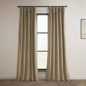 Museum Taupe Velvet Rod Pocket Room Darkening Curtain - 50 in. W x 84 in. L (1 Panel)