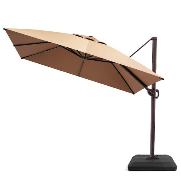 Outdoor 11.5 ft. Square Heavy Duty Offset Cantilever Patio Umbrella in Tan with Stand Weights for Deck Pool Garden