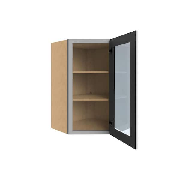 Kunal Kitchens Cumberland Recessed 24 in. W x 30 in. H x 12 in. D in Painted Stratus Ply Assembled Frosted Glass Wall Corner Diagonal