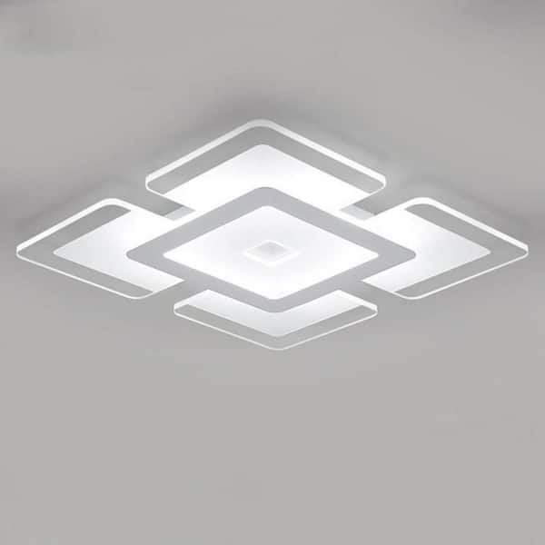 OUKANING 16.5 in. 1-Light White LED Semi-Flush Mount Modern Indoor Minimalist Square Ceiling Light