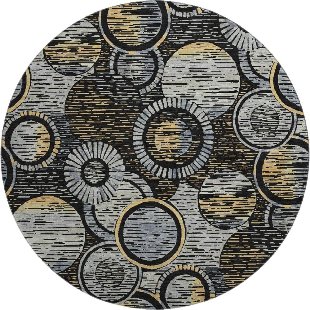 Mayfield Premium Machine Washable Abstract AMF2206 Black 8 ft. x 8 ft. Round Rug price history on PriceWatchPro