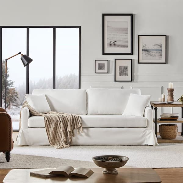 Wilfried Modern 80.7 in. W Flared Arm Polyester Slipcovered Rectangle Sofa With Reversible Back Cushion in. WHITE