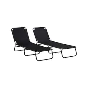 2-Piece Outdoor Steel Folding Chaise Lounge with 5-Position Reclining Back, Breathable Mesh Seat in Black