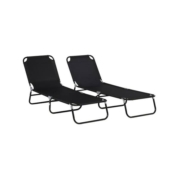 ITOPFOX 2-Piece Outdoor Steel Folding Chaise Lounge with 5-Position Reclining Back, Breathable Mesh Seat in Black