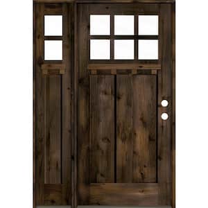 46 in. x 80 in. Craftsman Alder 2-Panel Left-Hand/Inswing 6-Lite Clear Glass Black Stain Wood Prehung Front Door w/LSL