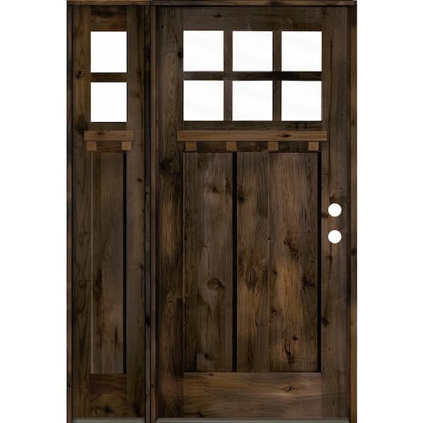 Krosswood Doors 46 in. x 80 in. Craftsman Alder 2-Panel Left-Hand/Inswing 6-Lite Clear Glass Black Stain Wood Prehung Front Door w/LSL